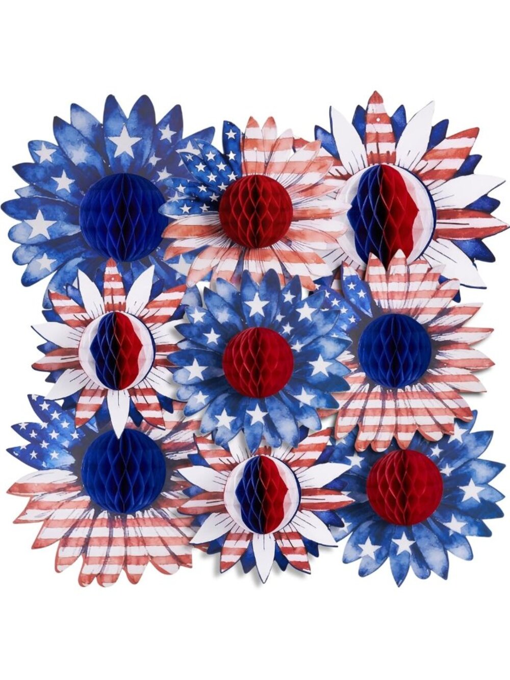 Patriotic Honeycomb Balls - Red White Blue Hanging Decorations for 4th of July